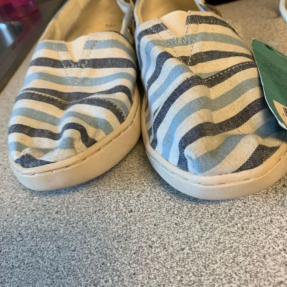Toms Youth Bimini Size 3.5 Navy Woven Stripe Shoes *New*